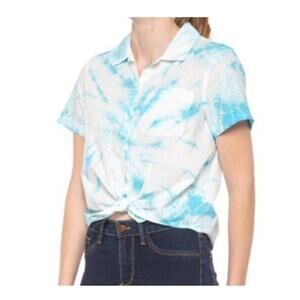 Lucky Brand NWT Tie-Dye Tie Front Shirt Light Blue White Women’s Large